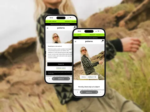 Ekrany aplikacji mobilnej sklepu paterns na tle dziecka w górach – realizacja e-commerce