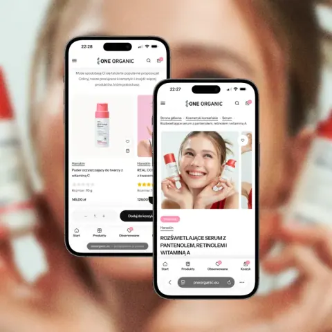 Ekrany mobilne sklepu OneOrganic – miniaturka realizacji e-commerce w portfolio