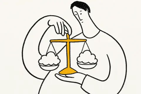 man weighing two clouds on a scale